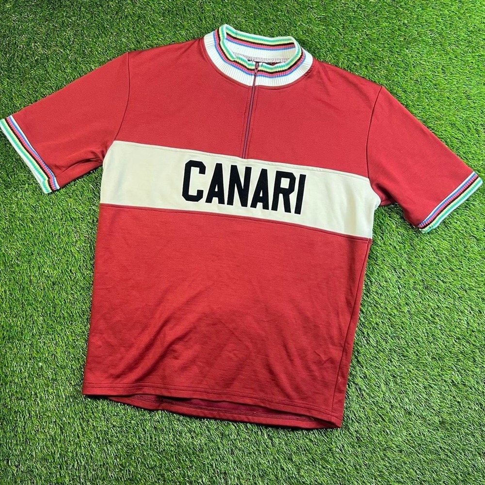 Vintage Canari San Diego Cycling Jersey Large Red Rainbow Stripe Retro Y2K Shirt